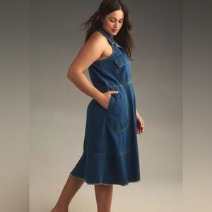 Anthropologie Pilcro Sleeveless Halter Swing Denim Midi Dress